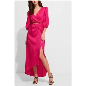 Express V-Neck Cut Out High Low Side Slit Midi Dress Pink Size XS
